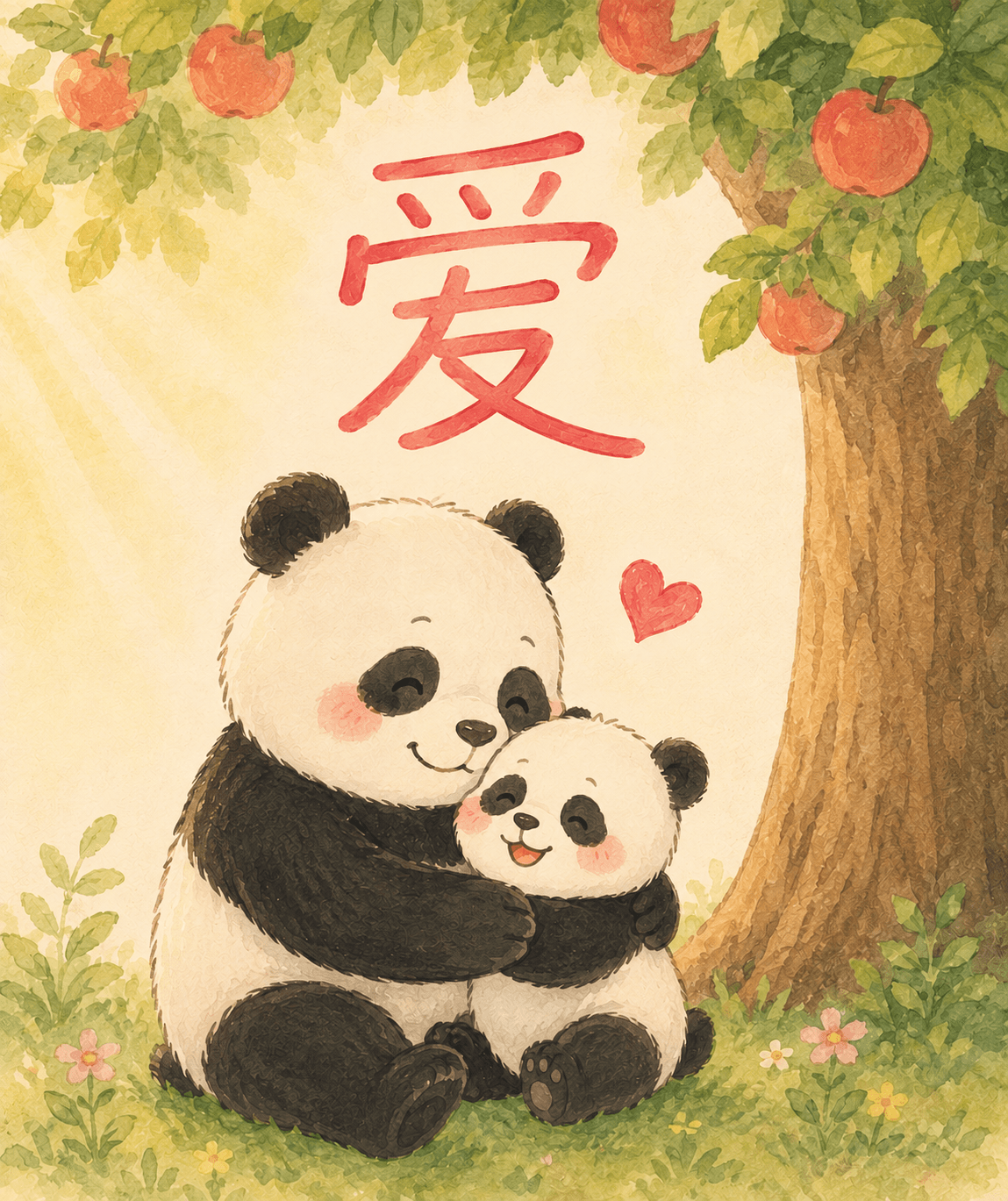 Illustrated Chinese word card for 爱, ài